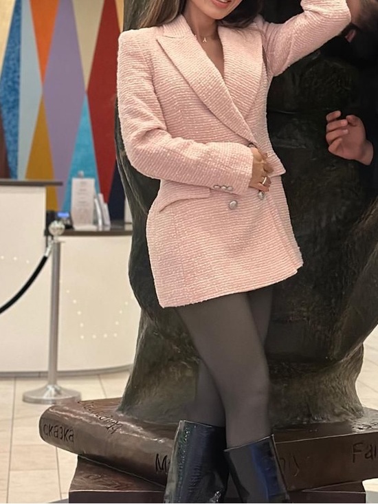 Zara Jackets & Blazers - Zara Blush Pink Double-Breasted Textured Blazer